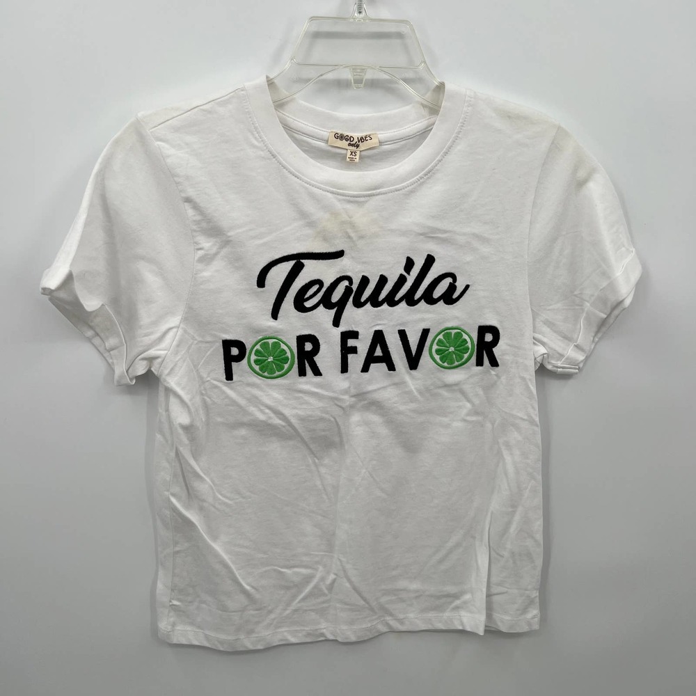 Good Vibes Women's Tequila Por Favor Graphic T-Shirt in White Size XS